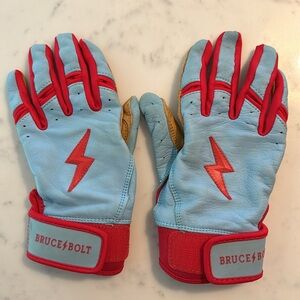Bruce Bolt batting gloves. Baby blue, youth medium.